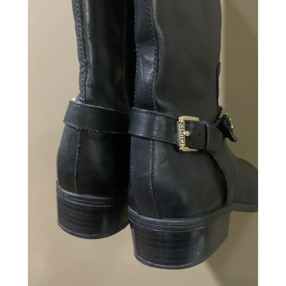 LAUREN RALPH LAUREN 'Marion' Riding Knee High Boots Black Size 7 - Picture 13 of 13